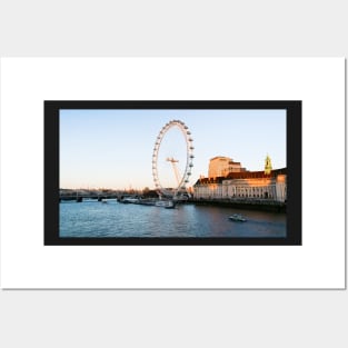 London Eye beautiful sundown near river thames Posters and Art